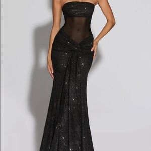 Paula maxi dress black sparkle sheer strapless